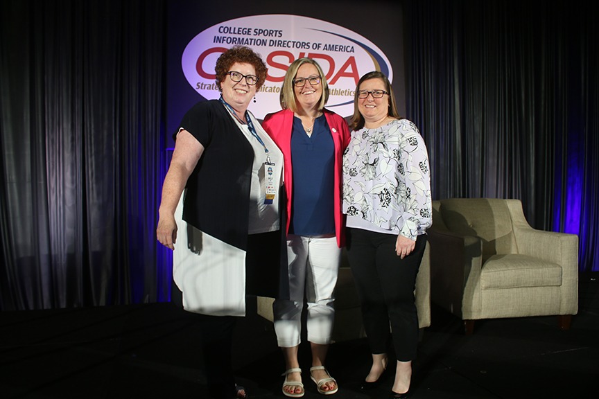 Two former CoSIDA presidents and one future CoSIDA president: Shelly Poe (Auburn), Potter and Judy Willson (LSU).